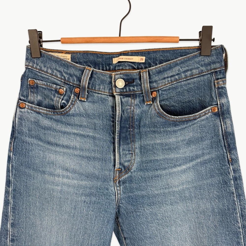 Levi’s Premium Wedgie Straight Ankle Jeans Size 26x26 Medium Wash High Rise - Picture 4 of 12